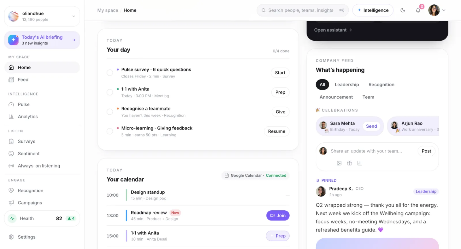 The Personalized Task & Info View screen in the Vadal.ai product
