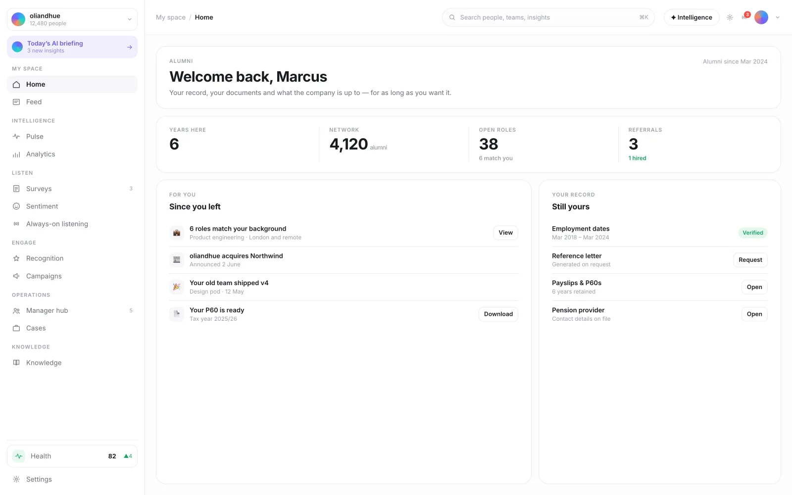 The Alumni Portal Home screen in the Vadal.ai product