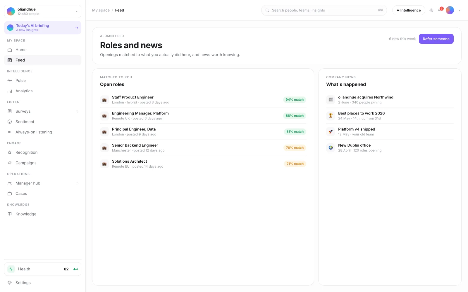 The Job & News Feed for Alumni screen in the Vadal.ai product