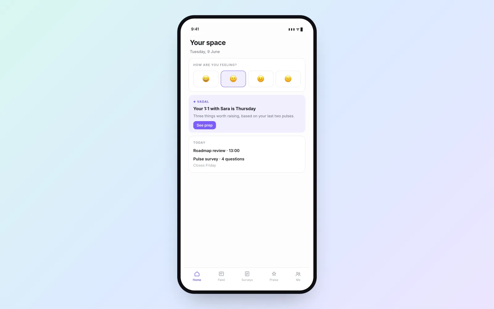 The Mobile Employee App screen in the Vadal.ai product