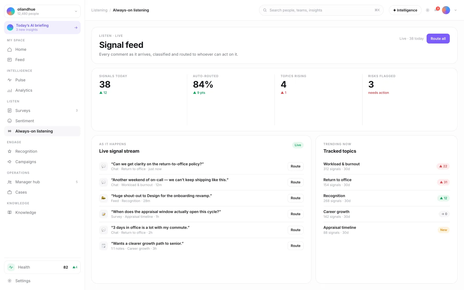 The Real-Time Signal Feed screen in the Vadal.ai product
