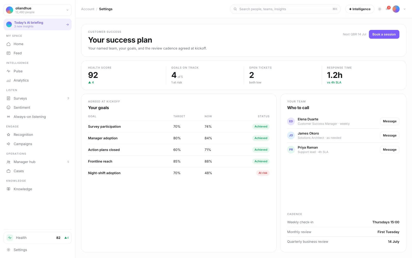 The Customer Success Portal screen in the Vadal.ai product