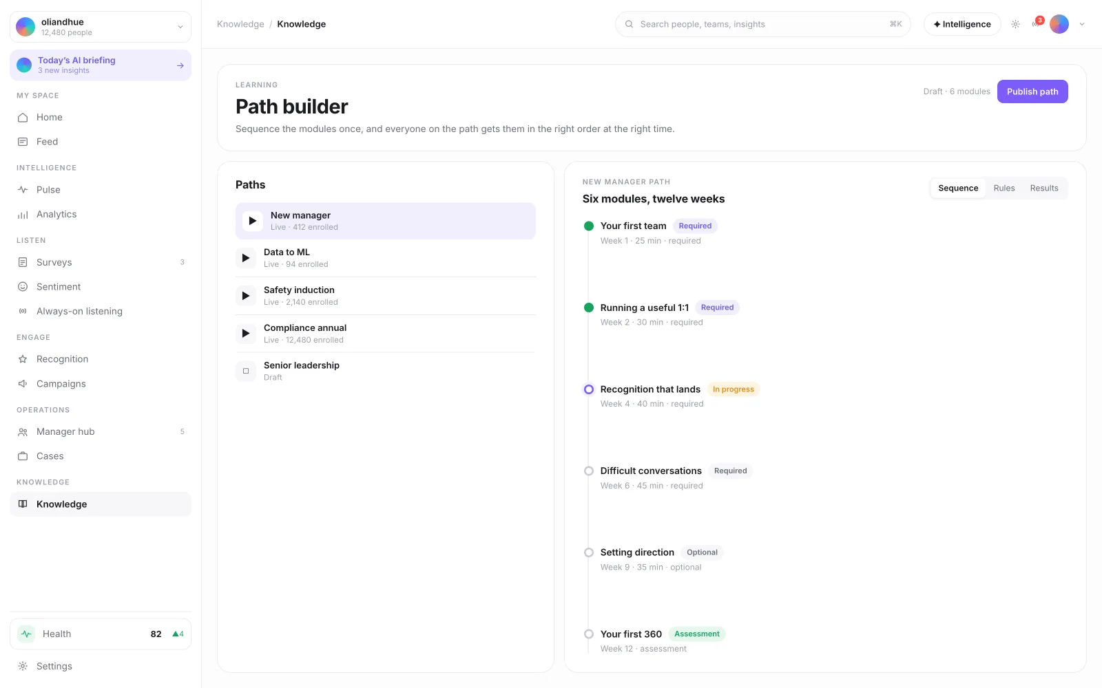 The Learning Path Builder screen in the Vadal.ai product