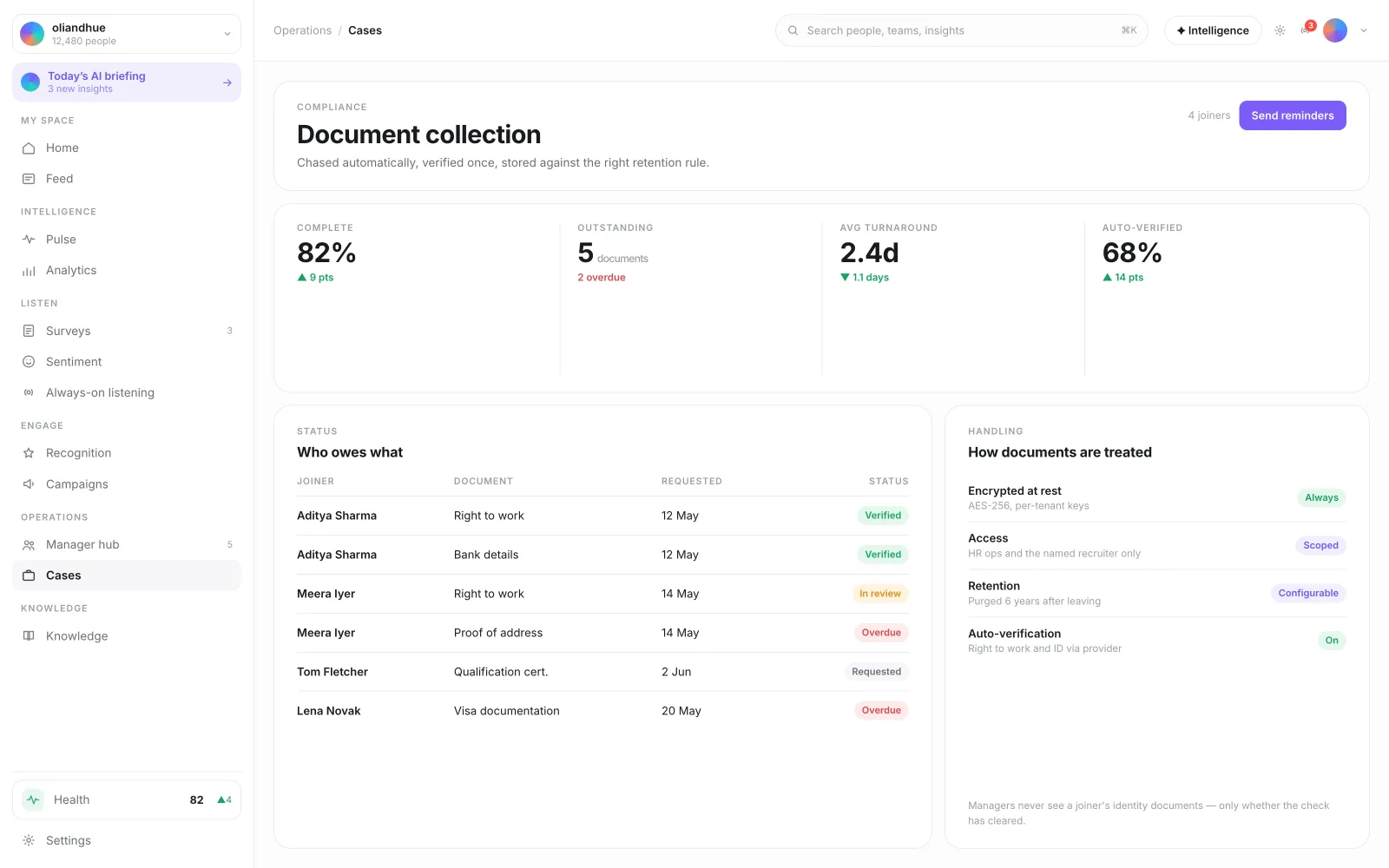 The Document Collection Workflow screen in the Vadal.ai product