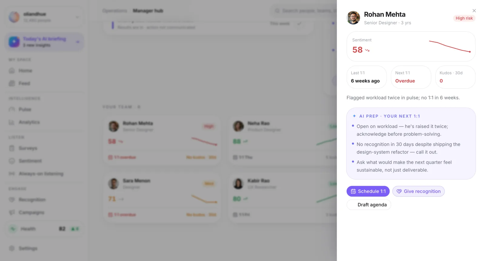 The Manager Oversight Panel screen in the Vadal.ai product