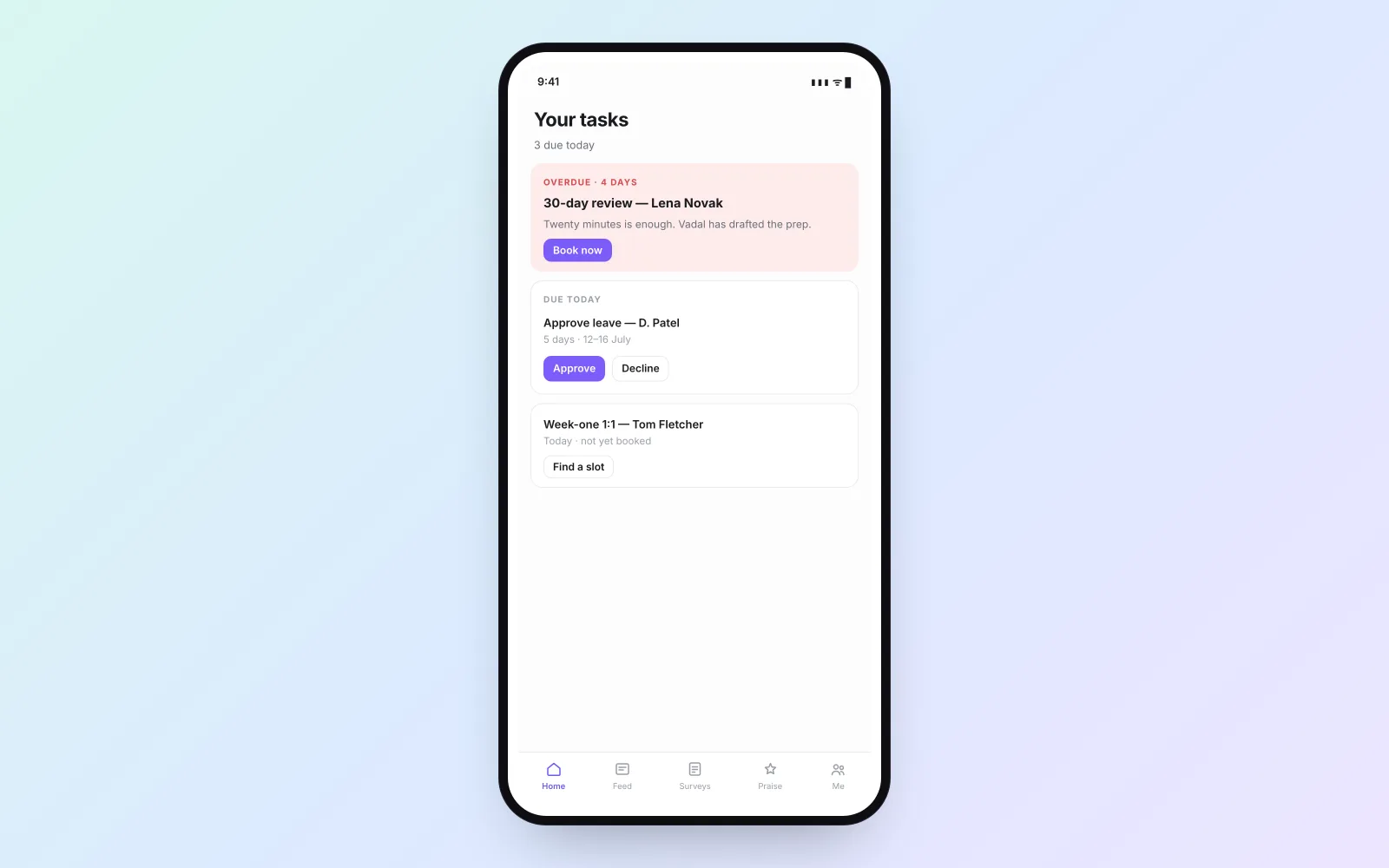 The Mobile Task View screen in the Vadal.ai product